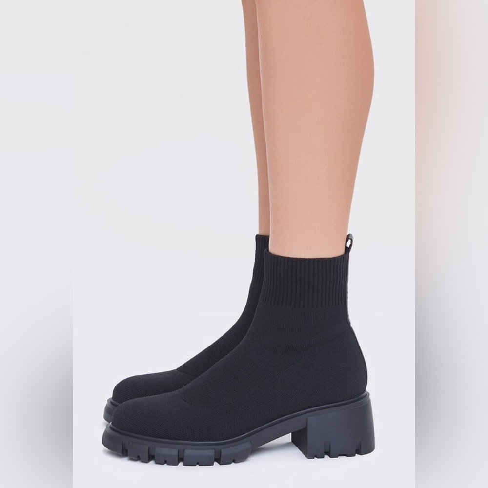 Black Lug-Sole Sock Booties